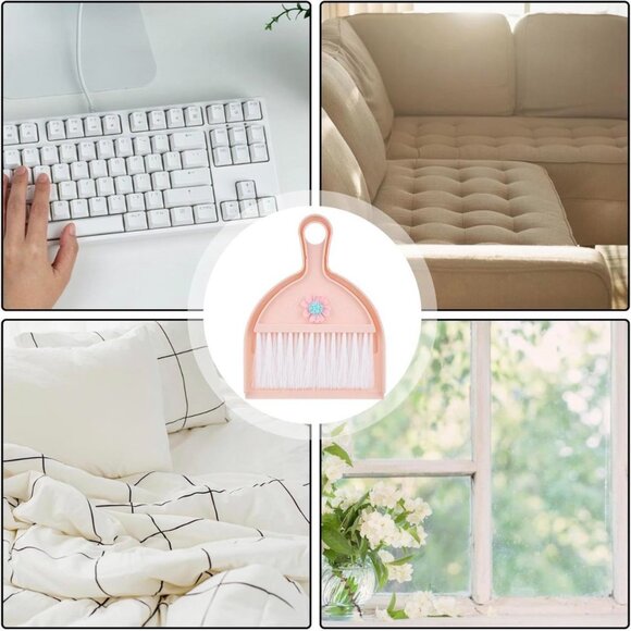 New Small Pink Dustpan with Adorable Flower & White Soft Bristles - Picture 6 of 8